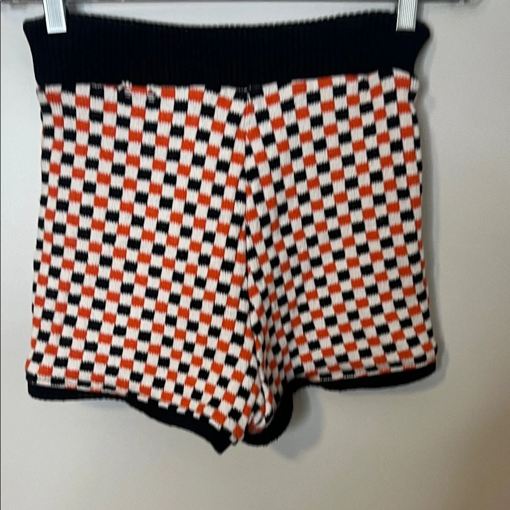 Zara High-Waist Checker Knit Shorts - Black/White/Orange - Picture 4 of 5